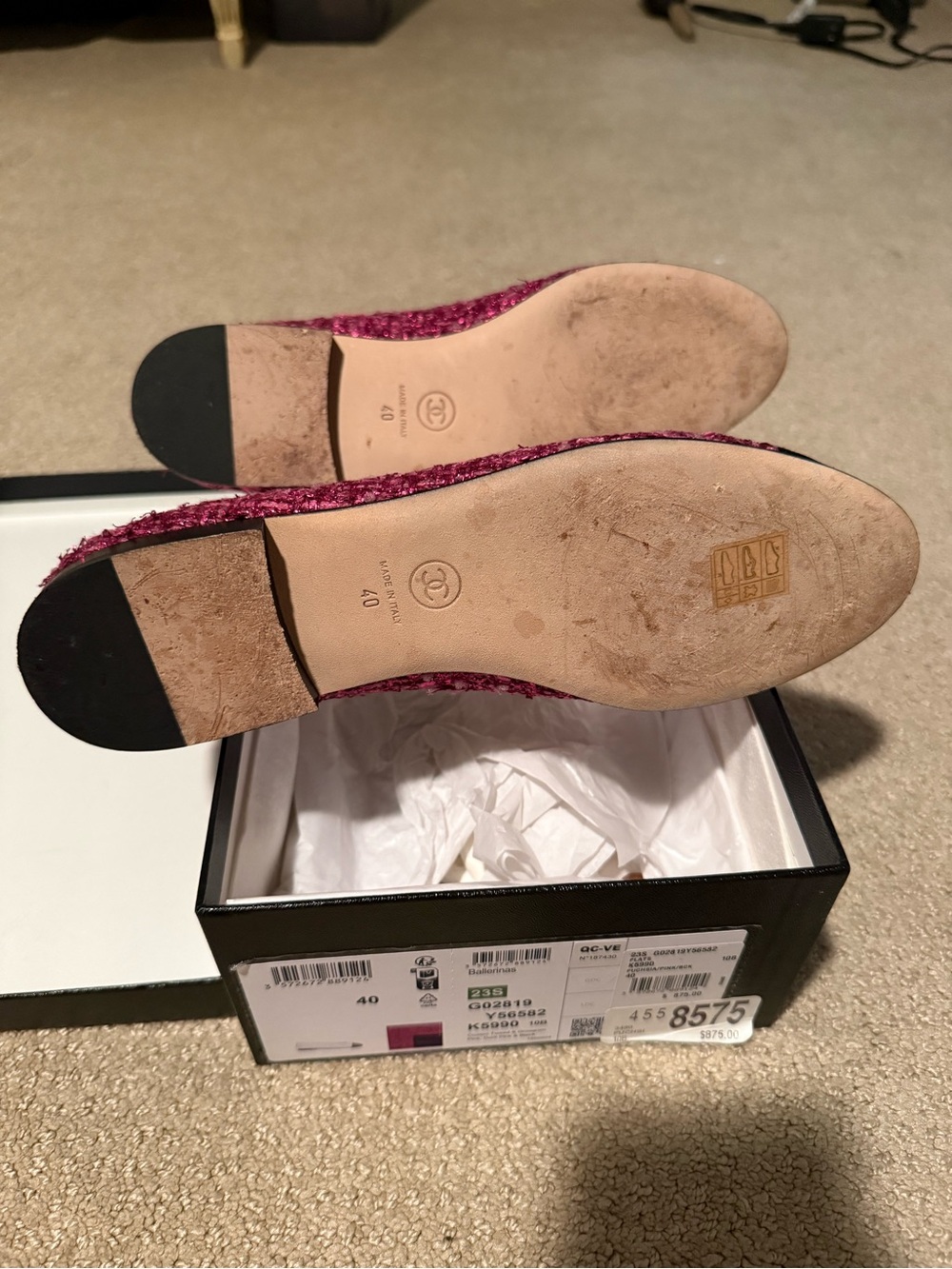 CHANEL Pink Tweed Ballet Flats with Black Cap Toe - Picture 3 of 7